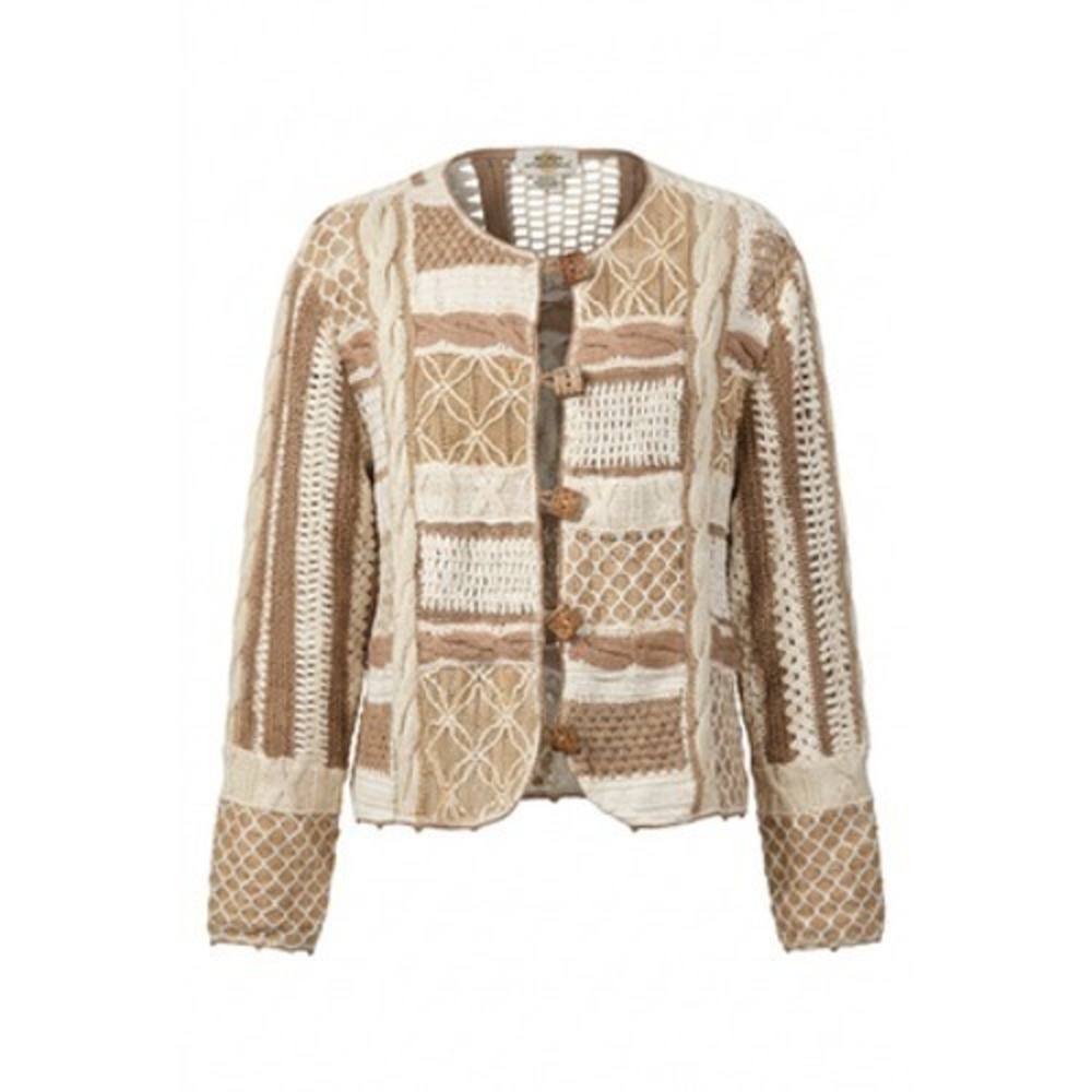 Sandy Starkman Cardigan Sweater Women Petite PL Beige Open Knit Boho Crochet